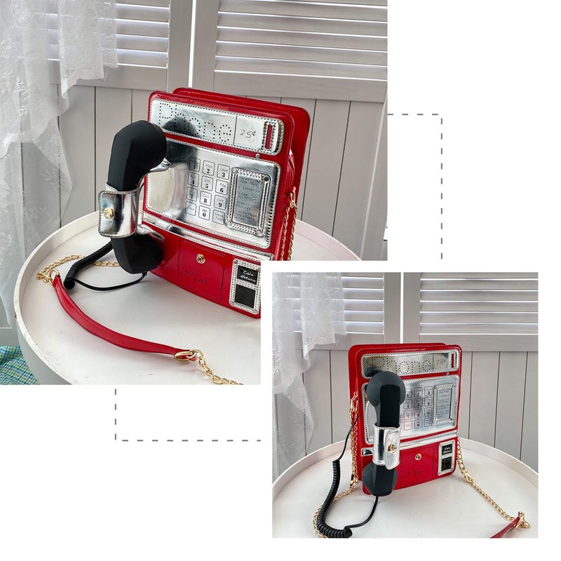 KUANG! Women Reflective Laser Fashion Telephone Shaped Shoulder Bag Ladies Funny Crossbody Bag Chain Purse - Image 2